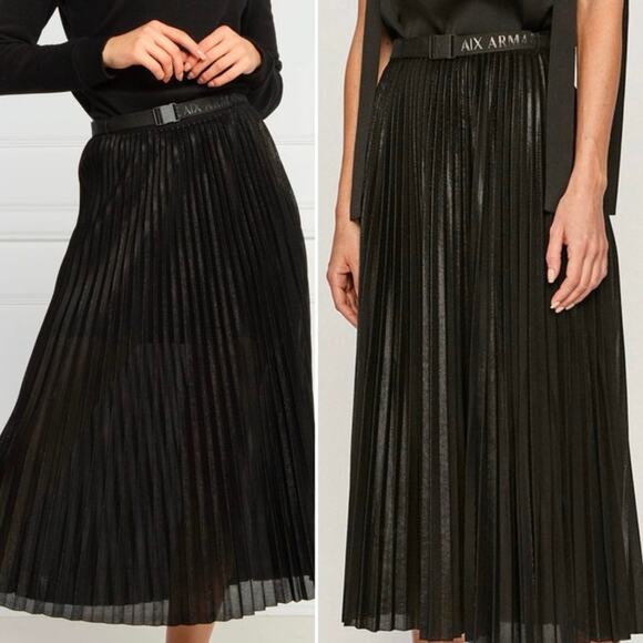Armani Exchange Dresses & Skirts - A|X ARMANI EXCHANGE Metallic Pleated Belted Midi Skirt